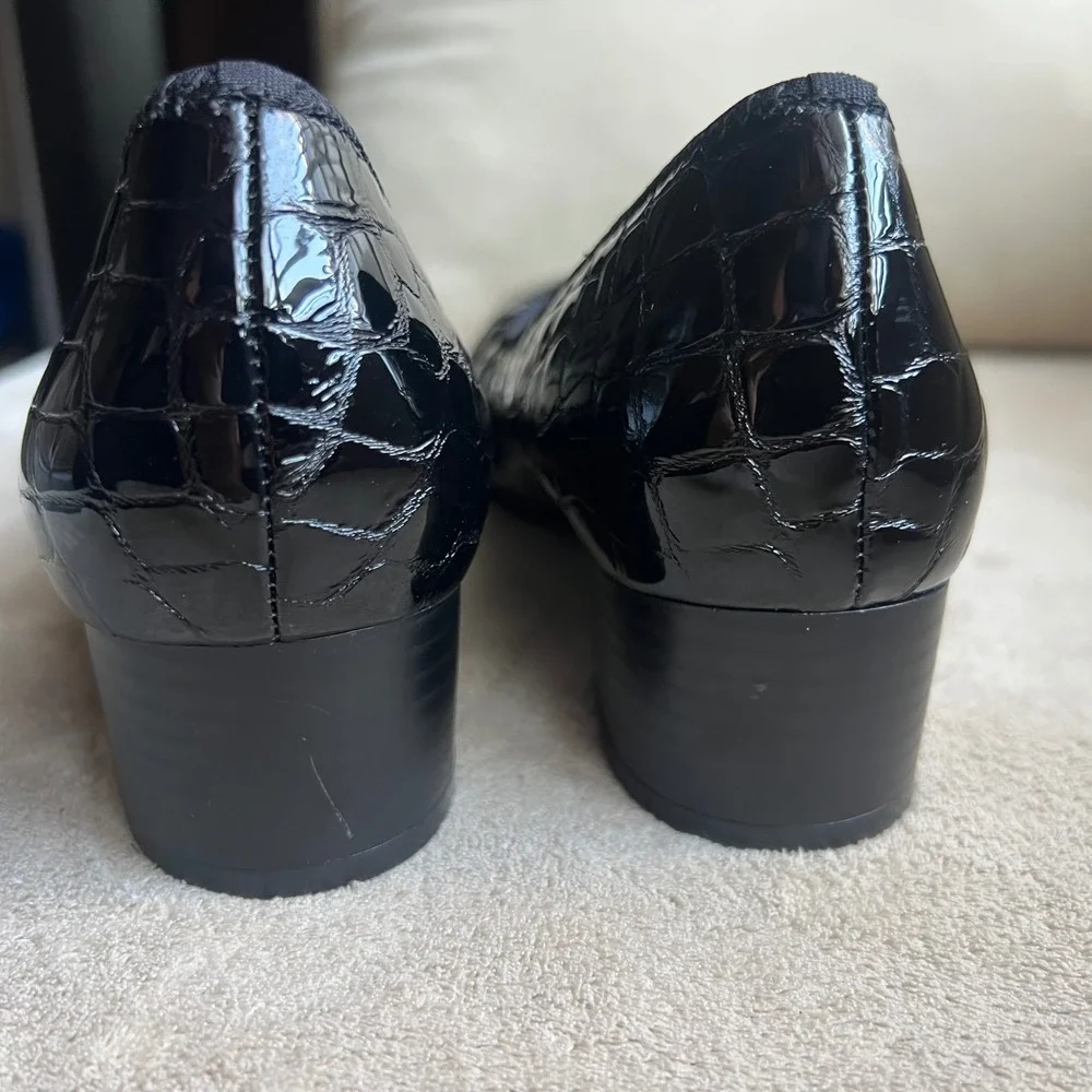 Rieker Antistress Women 7-7.5 EU 38 Black Croc Patent Leather Block Heel Pumps‎